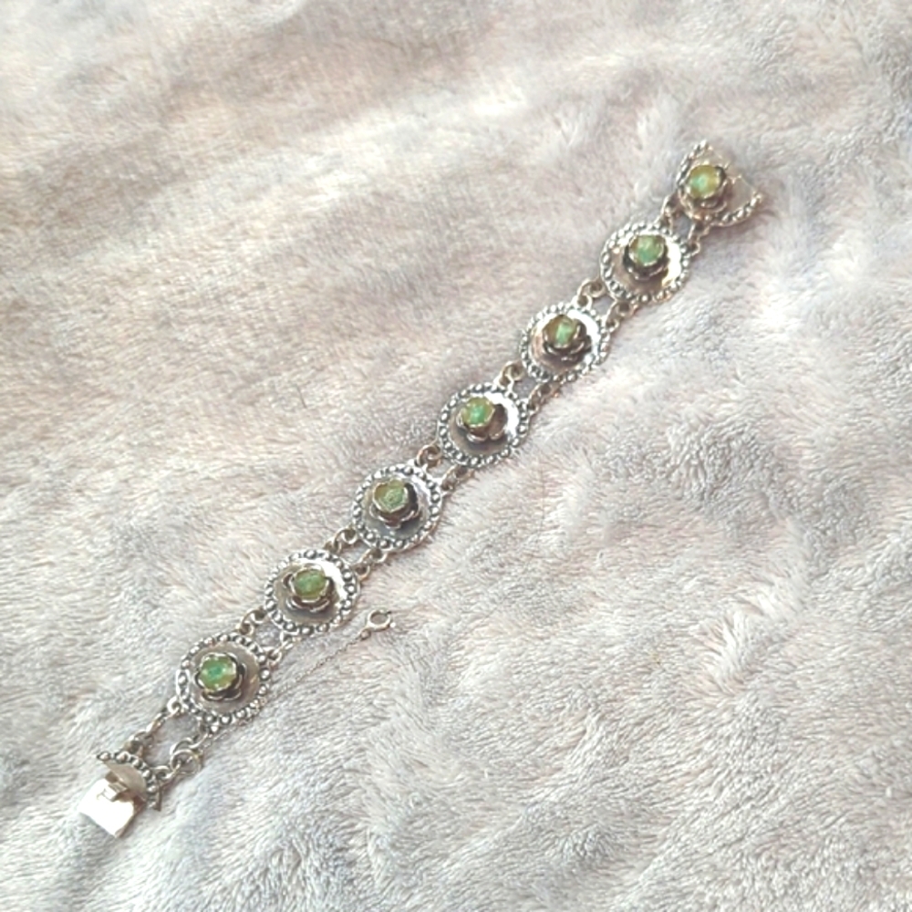 Vintage Sterling Silver Marked 900 With Green Stone Bracelet